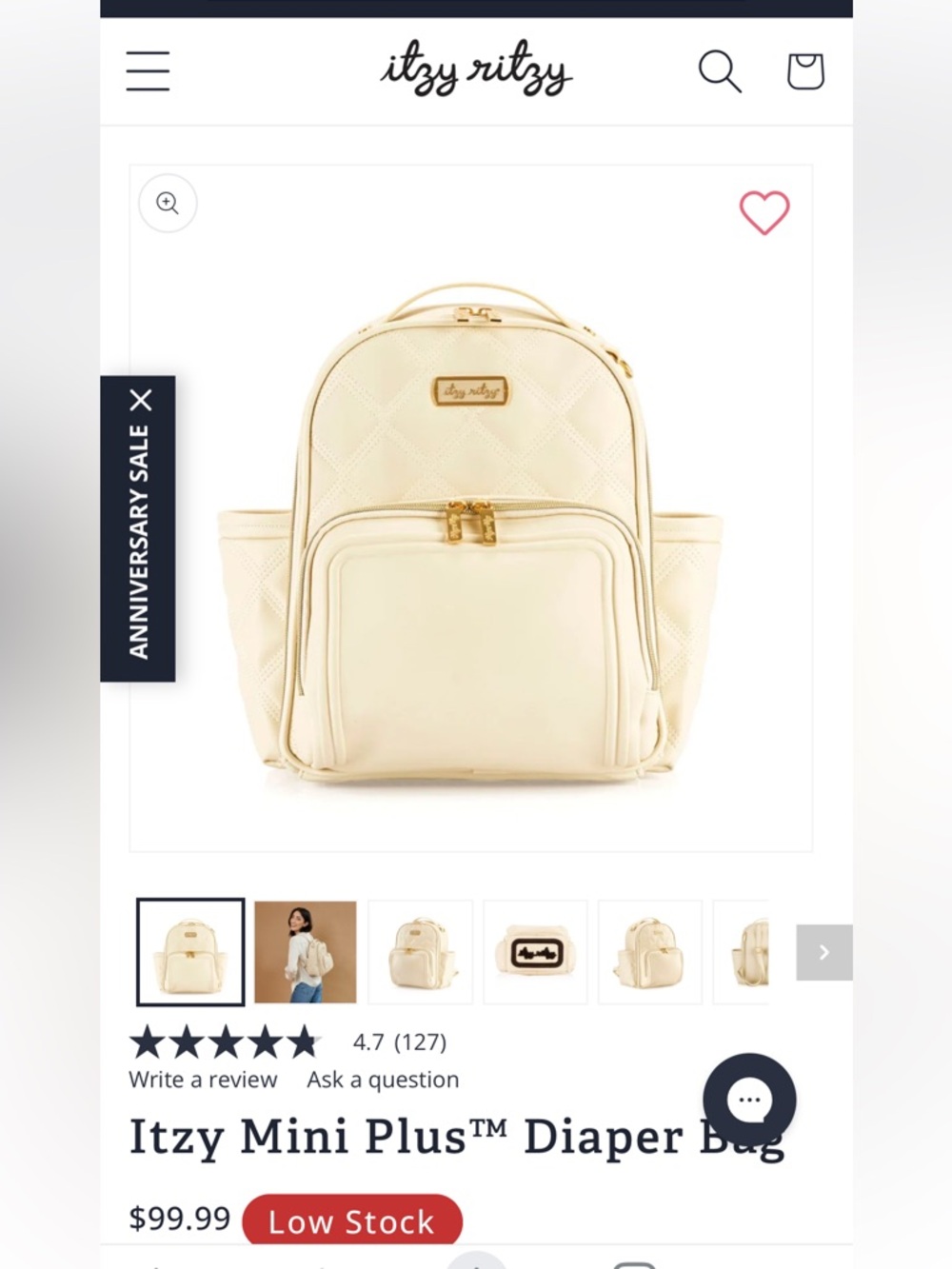 Itzy Ritzy Mini Plus Diaper Bag - Milk and Honey cream quilted faux leather - Picture 2 of 10